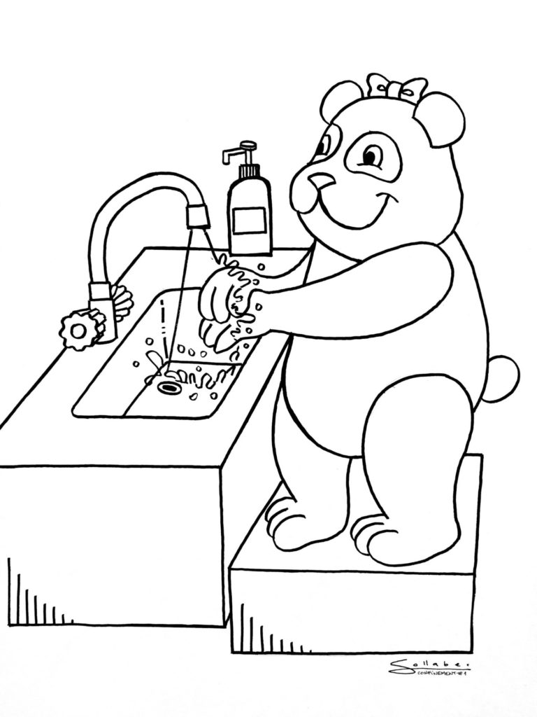 Panda: ¡tienes que lavarte las manos! / Tinta india sobre papel. // Confinement Series # Day 1 - 17 de marzo de 2020