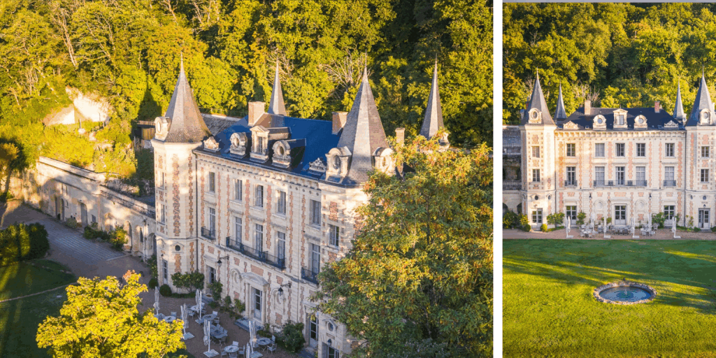 Château de perreaux Amboise vista exterior aérea con jardines en el valle del Loira Francesa