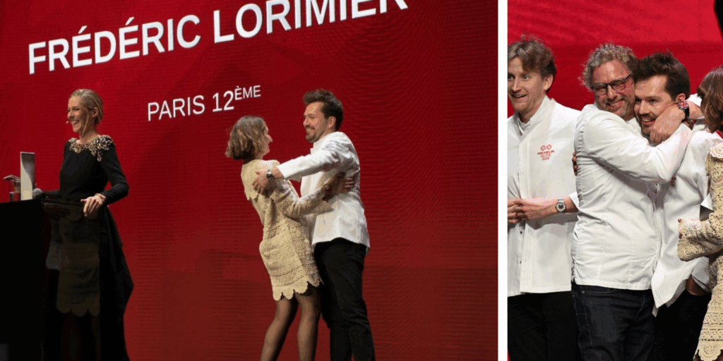 Equipo del restaurante Virtus celebra su reconocimiento durante la ceremonia del Michelin Guide Francia & Mónaco 2026 El chef Frédéric Lorimier del restaurante Virtus celebra su distinción en la selección Michelin Francia 2026