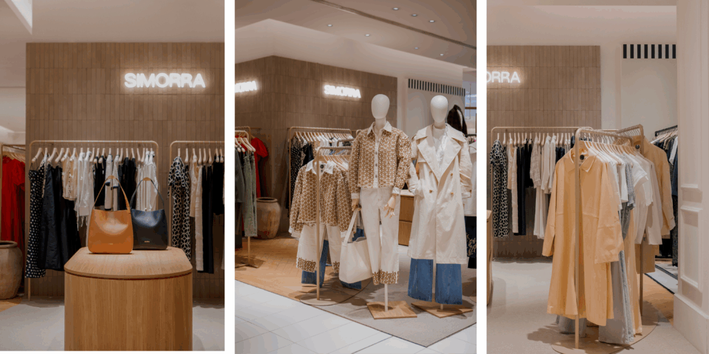 espacio de moda de SIMORRA en Printemps Parly 2 en París prendas de la colección SIMORRA en su nuevo espacio en París